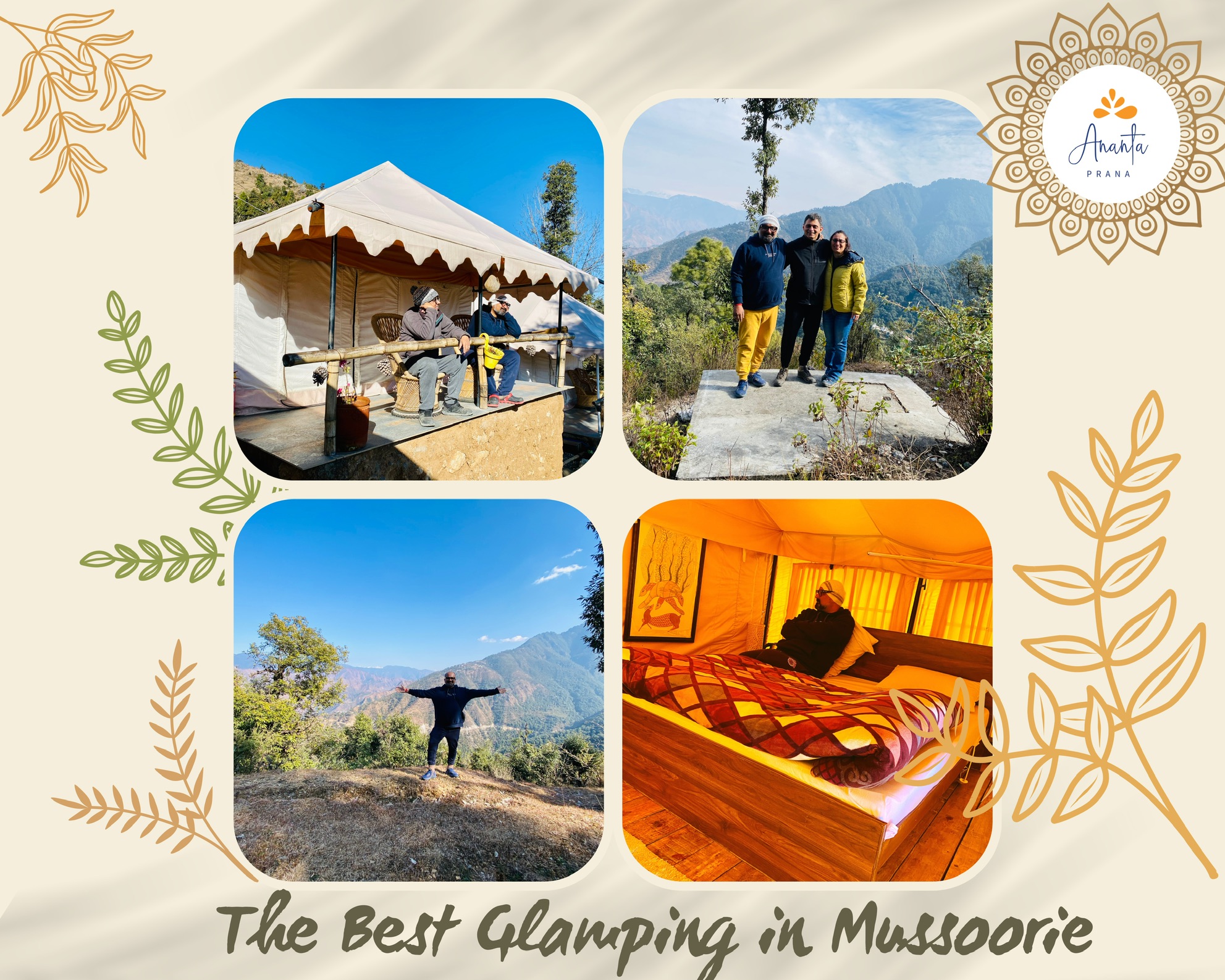 Discover Ananta Prana, the most luxurious glamping resort nestled in the serene Himalayan foothills. Just 3 km from Mussoorie Mall Road and close to Dehradun, our eco-luxury retreat offers breathtaking mountain views, Swiss tents, organic dining, and unforgettable adventure activities. Perfect for couples, families, solo travelers, and pet owners, Ananta Prana blends five-star comfort with raw nature. Enjoy bonfire nights, guided treks, sunrise views of Kedarnath & Gangotri peaks, and more. Whether it’s a romantic escape, family vacation, or a peaceful digital detox, Ananta Prana is your ideal mountain getaway. Why Choose Us? • Luxury Glamping & Camping in Mussoorie • Couple-Friendly & Pet-Friendly Stays • Farm-to-Table Dining • Adventure Activities: Trekking. • Near Kempty Falls, Lal Tibba, Camel’s Back Road • Best Price Guarantee on Direct Bookings Book now and experience the best view resort in Mussoorie & Dehradun.