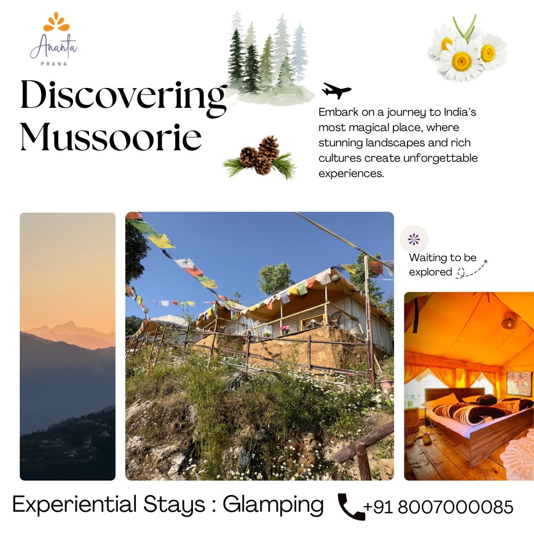 Discover Ananta Prana, the most luxurious glamping resort nestled in the serene Himalayan foothills. Just 3 km from Mussoorie Mall Road and close to Dehradun, our eco-luxury retreat offers breathtaking mountain views, Swiss tents, organic dining, and unforgettable adventure activities. Perfect for couples, families, solo travelers, and pet owners, Ananta Prana blends five-star comfort with raw nature. Enjoy bonfire nights, guided treks, sunrise views of Kedarnath & Gangotri peaks, and more. Whether it’s a romantic escape, family vacation, or a peaceful digital detox, Ananta Prana is your ideal mountain getaway. Why Choose Us? • Luxury Glamping & Camping in Mussoorie • Couple-Friendly & Pet-Friendly Stays • Farm-to-Table Dining • Adventure Activities: Trekking. • Near Kempty Falls, Lal Tibba, Camel’s Back Road • Best Price Guarantee on Direct Bookings Book now and experience the best view resort in Mussoorie & Dehradun.