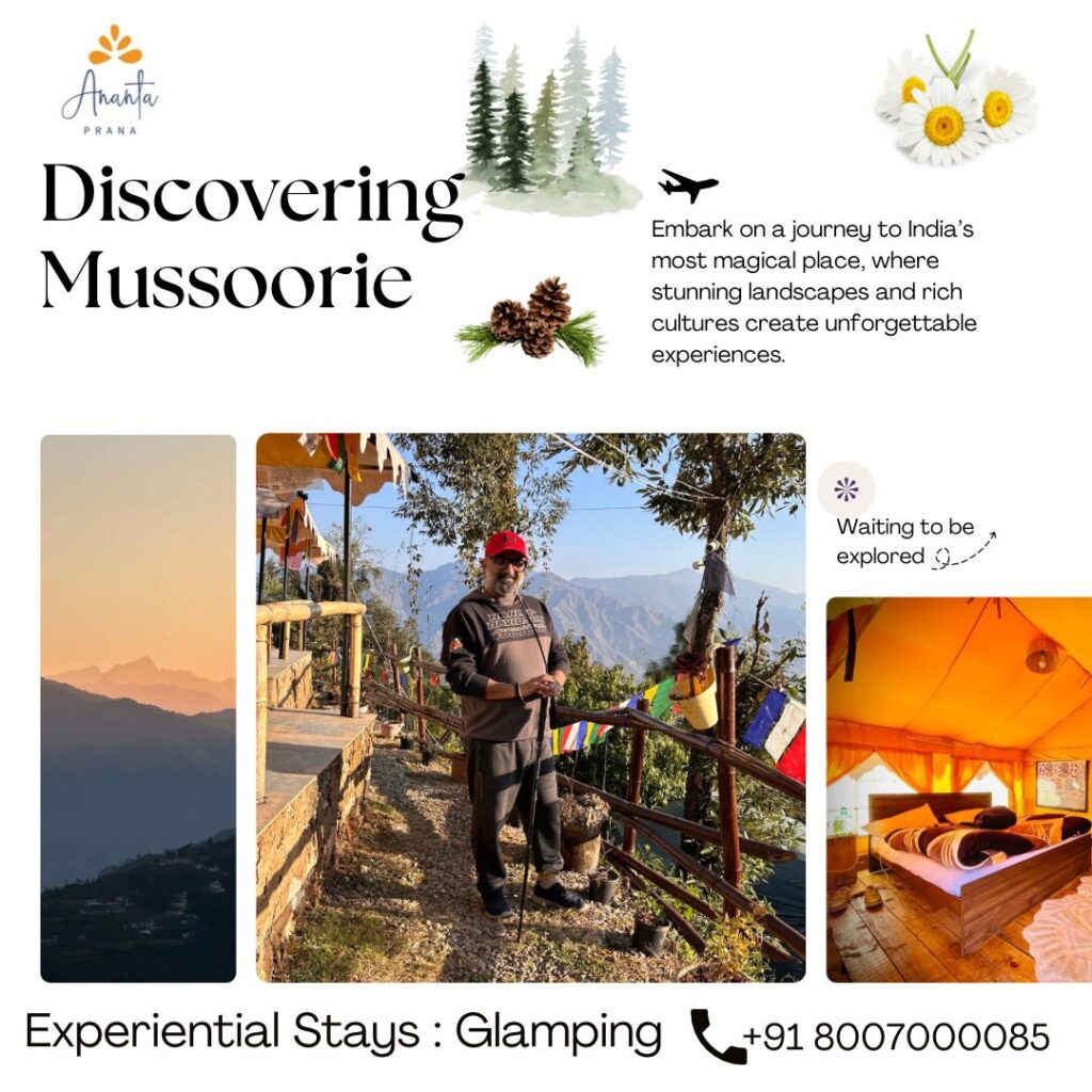 Discover Ananta Prana, the most luxurious glamping resort nestled in the serene Himalayan foothills. Just 3 km from Mussoorie Mall Road and close to Dehradun, our eco-luxury retreat offers breathtaking mountain views, Swiss tents, organic dining, and unforgettable adventure activities. Perfect for couples, families, solo travelers, and pet owners, Ananta Prana blends five-star comfort with raw nature. Enjoy bonfire nights, guided treks, sunrise views of Kedarnath & Gangotri peaks, and more. Whether it’s a romantic escape, family vacation, or a peaceful digital detox, Ananta Prana is your ideal mountain getaway. Why Choose Us? • Luxury Glamping & Camping in Mussoorie • Couple-Friendly & Pet-Friendly Stays • Farm-to-Table Dining • Adventure Activities: Trekking. • Near Kempty Falls, Lal Tibba, Camel’s Back Road • Best Price Guarantee on Direct Bookings Book now and experience the best view resort in Mussoorie & Dehradun.